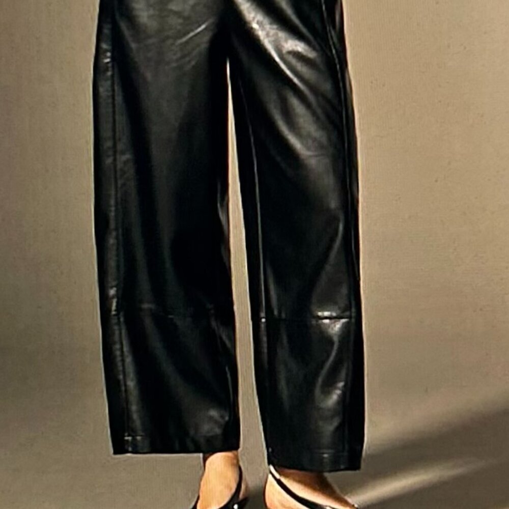 Pilcro The Izzie Relaxed Pull-On Barrel Pants Faux Leather in Black Size L - Picture 7 of 7